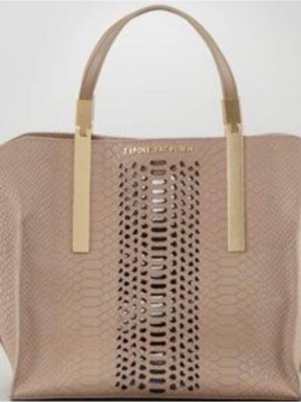 Z Spoke by Zac Posen Taupe Perforated Snake‑Embossed Tote with Gold Hardware